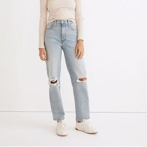 Madewell Curvy Perfect Vintage Straight Jean Danby Wash Busted Knee Rip  31 TALL